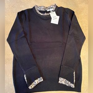 Siani Milano women’s black scoop neck sweater with chiffon leopard print